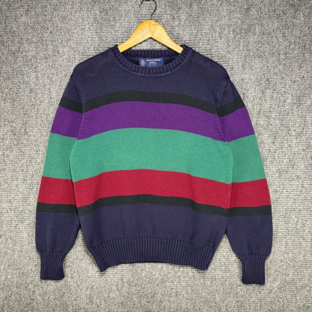 Wakefield Lisle Kenneth Gordon Vintage Color Block Striped Cotton Sweater Mens L